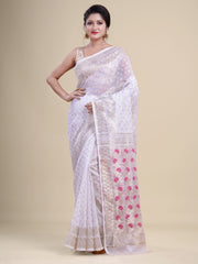 White & Pink  pure cotton jamdani saree