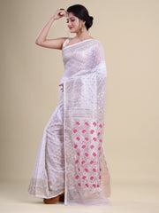 White & Pink  pure cotton jamdani saree