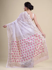 White & Pink  pure cotton jamdani saree