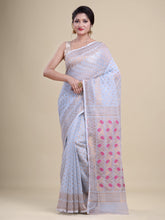 Sky Blue & Pink  pure cotton jamdani saree