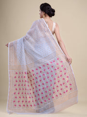 Sky Blue & Pink pure cotton jamdani saree