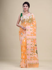 Orange & White Cotton Jamdani Saree