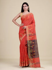 Red & Black Tissue Silk Handloom Saree