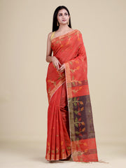 Red & Black Tissue Silk Handloom Saree