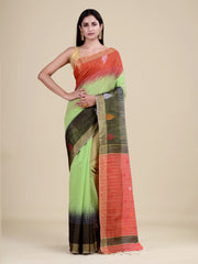 Green & Red Silk Handloom Saree
