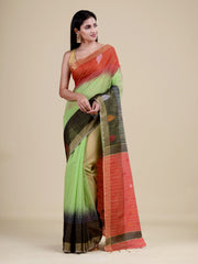Green & Red Silk Handloom Saree