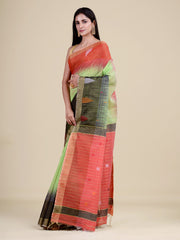 Green & Red Silk Handloom Saree