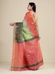 Green & Red Silk Handloom Saree