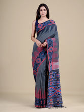 Grey & Multi Pure Cotton Handloom Saree