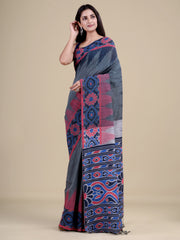 Grey & Multi Pure Cotton Handloom Saree