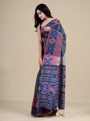 Grey & Multi Pure Cotton Handloom Saree