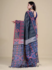 Grey & Multi Pure Cotton Handloom Saree