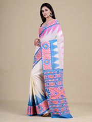 White & Pink Pure Cotton Handloom Saree