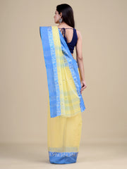 Yellow & Blue pure cotton taant saree