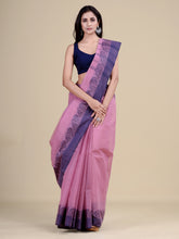 Purple & Blue pure cotton  taant saree