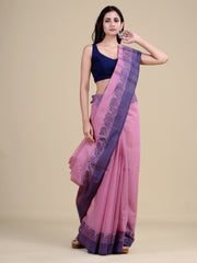 Purple & Blue pure cotton  taant saree