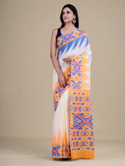 White & Yellow Pure Cotton Handloom Saree