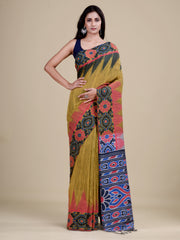 Golden & Multi Pure Cotton Handloom Saree