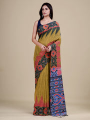 Golden & Multi Pure Cotton Handloom Saree