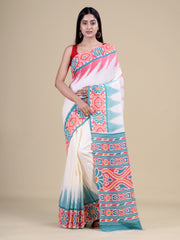 White & Blue Pure Cotton Handloom Saree