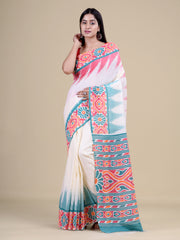 White & Blue Pure Cotton Handloom Saree