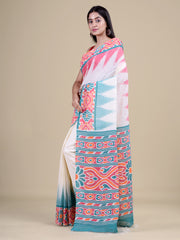 White & Blue Pure Cotton Handloom Saree