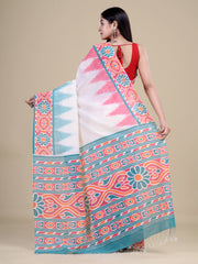 White & Blue Pure Cotton Handloom Saree