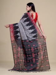 Grey & Black Pure Cotton Handloom Saree