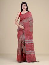 Beige & Red Pure Cotton Handloom Saree