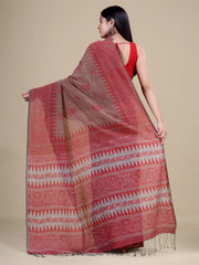 Beige & Red Pure Cotton Handloom Saree