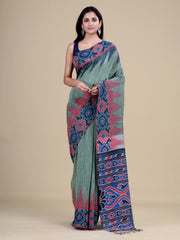 Green & Multi Pure Cotton Handloom Saree