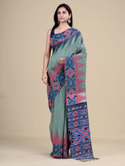 Green & Multi Pure Cotton Handloom Saree