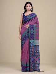 Pink & Grey Pure Cotton Handloom Saree