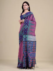 Pink & Grey Pure Cotton Handloom Saree