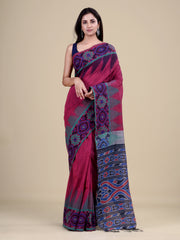 Magenta & Multi Pure Cotton Handloom Saree
