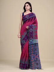Magenta & Multi Pure Cotton Handloom Saree