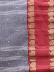 Grey & Red  pure cotton  taant saree