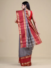 Grey & Red  pure cotton  taant saree