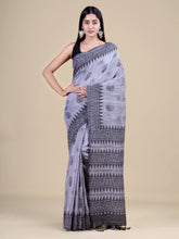 Grey & Black Pure Cotton Handloom Saree