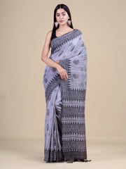 Grey & Black Pure Cotton Handloom Saree