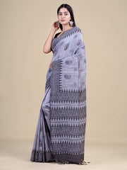 Grey & Black Pure Cotton Handloom Saree