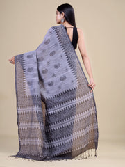Grey & Black Pure Cotton Handloom Saree
