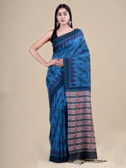 Blue & Grey Pure Cotton Handloom Saree