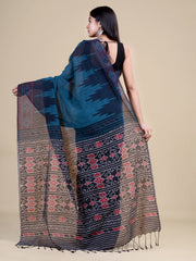 Blue & Grey Pure Cotton Handloom Saree