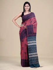 Pink & Grey Pure Cotton Handloom Saree