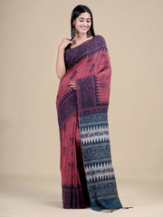 Pink & Grey Pure Cotton Handloom Saree