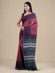 Pink & Grey Pure Cotton Handloom Saree