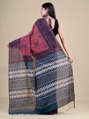 Pink & Grey Pure Cotton Handloom Saree