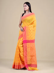 Yellow & Pink Silk Floral Design Handloom Saree