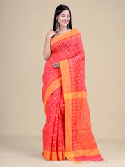 Pink & Yellow Silk Floral Design Handloom Saree